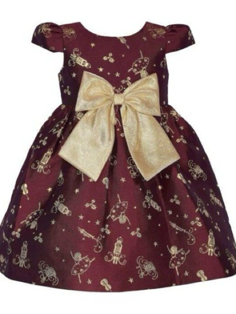 Bonnie Jean Burgundy with Metallic Gold Nutcracker Print